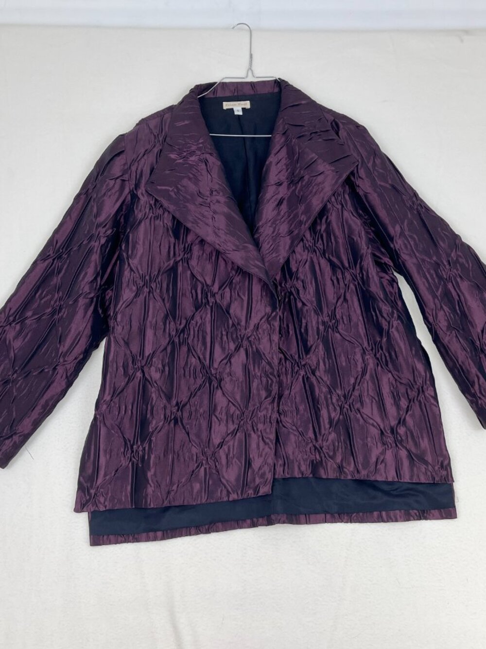 Lorain Croft Purple Crinkle Evening Jacket Open Front Swing Size S